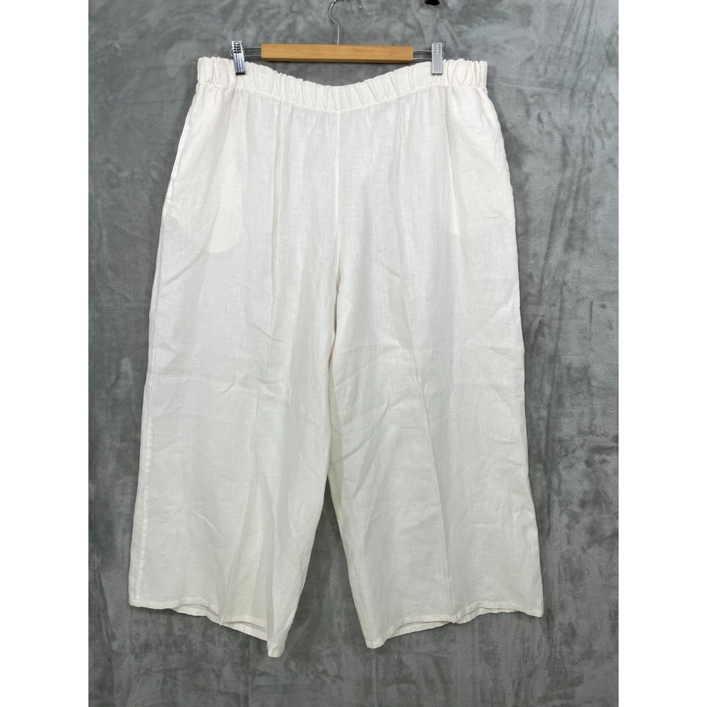 Bryn Walker White 100% Linen Wide Leg Crop Pants Womens XL Pockets Made in USA